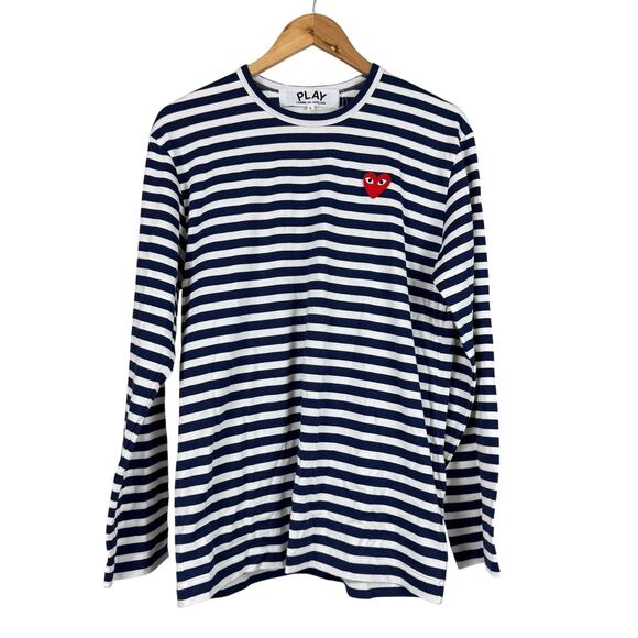 Play Comme Des Garçons NWT Long Sleeve Striped Double Heart Shirt Size Large - Picture 1 of 8